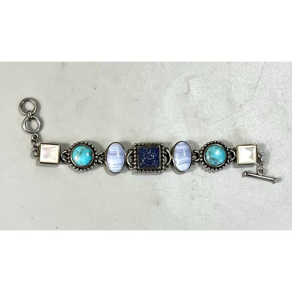 Whitney Kelly Sterling Silver Multi Gemstone Turquoise Lapis MOP Bracelet- 51.8g - Picture 4 of 16